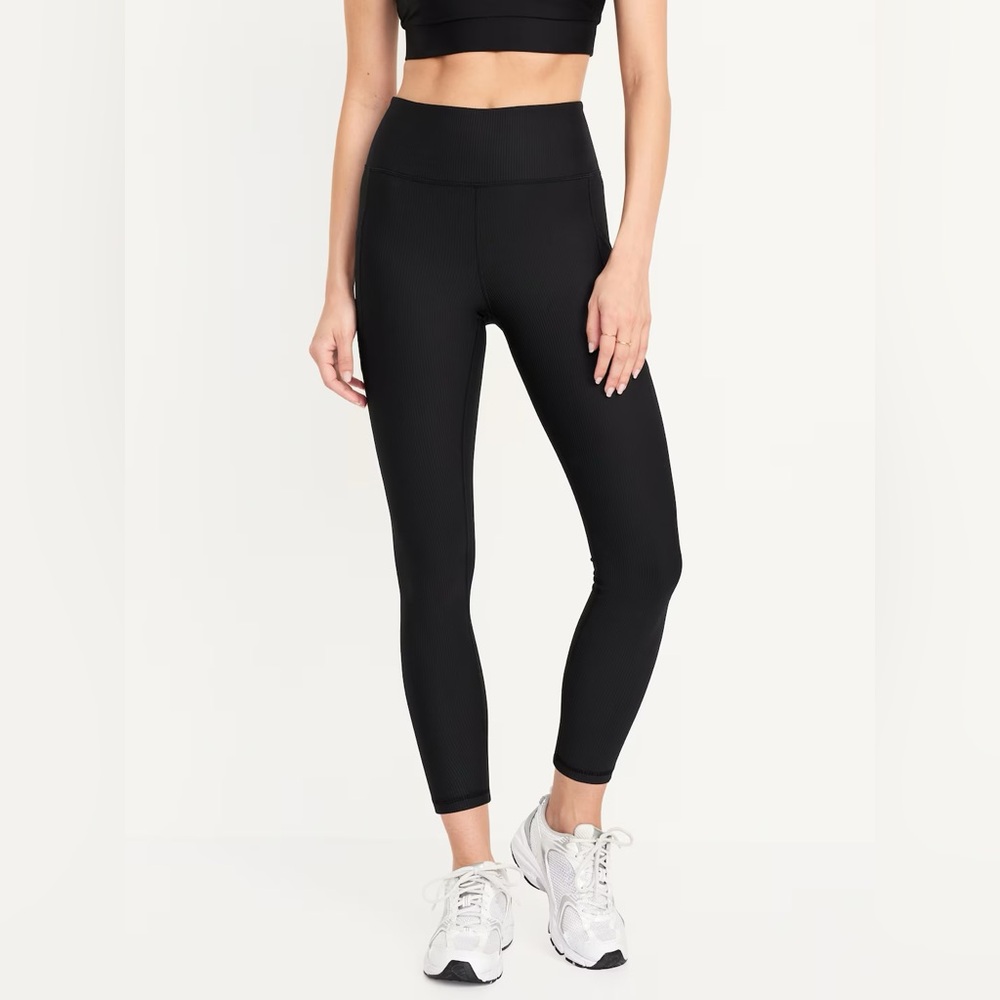 Old Navy High-Waisted PowerSoft Ribbed Black Leggings (Large)